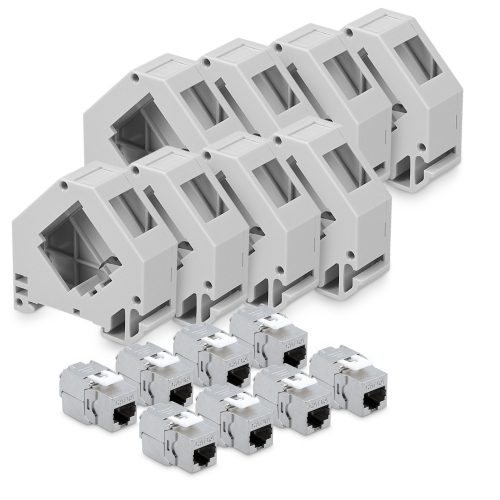 Zestaw 8 gniazd CAT6A 10 Gbit z 8 obudowami na kable Ethernet RJ45, Kwmobile, szary, metalowy, 47696.08