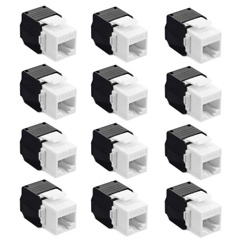Zestaw 12 wtyczek 1 Gbit CAT6 do kabli Ethernet RJ45, Kwmobile, czarno-biały, plastikowy, 52518.12