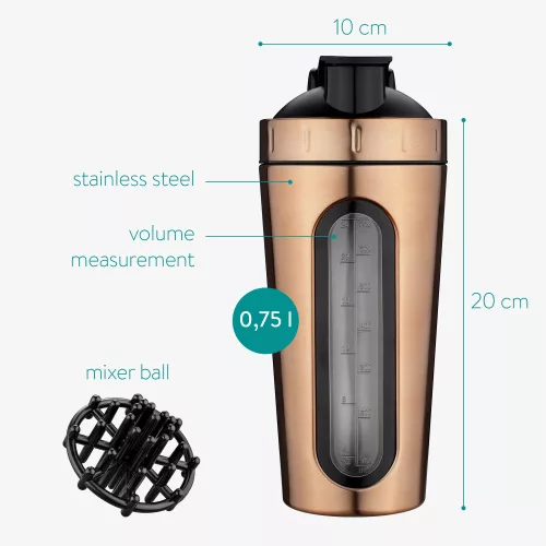 Shaker proteinowy Navaris ze stali nierdzewnej, 750 ml, złoty, 52703.2.27