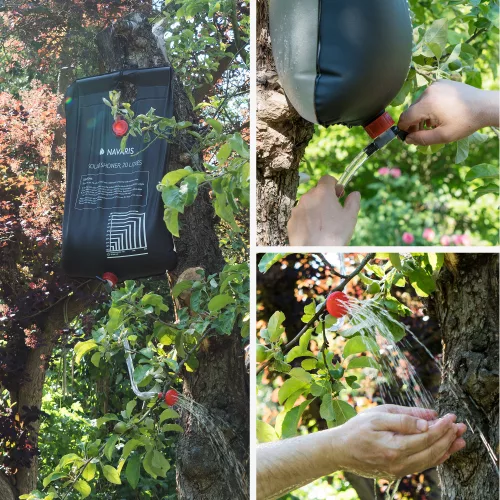 Zestaw 2 x solarny prysznic kempingowy Navaris z wężem i kranem, 20 l, czarny, 45686.03.01