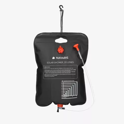 Zestaw 2 x solarny prysznic kempingowy Navaris z wężem i kranem, 20 l, czarny, 45686.03.01