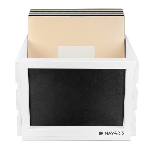 Drewniane pudełko do przechowywania albumów winylowych Navaris, 80 płyt, Biały, 53026.01.02