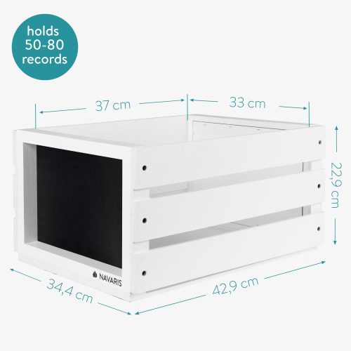 Drewniane pudełko do przechowywania albumów winylowych Navaris, 80 płyt, Biały, 53026.01.02