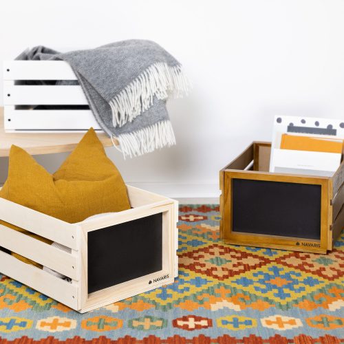 Drewniane pudełko do przechowywania albumów winylowych Navaris, 80 płyt, Biały, 53026.01.02