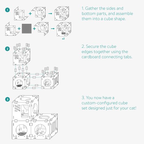 Modułowy kartonowy domek dla kota Navaris z 3 kostkami, 53109.01