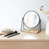 Oglinda cosmetica Navaris 1x/2x cu tava bambus, 17.5 cm diametru, 20.5 cm inaltime, maro, bambus