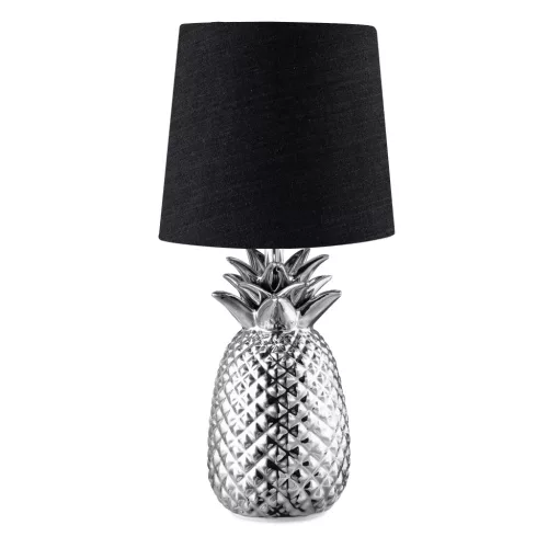 Lampa de masa Navaris, design ananas, 35 cm, abajur opac, E27, negru/argintiu, ceramica/metal