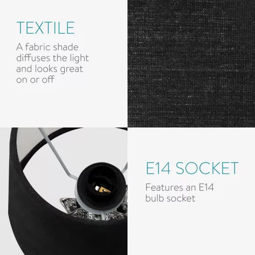 Lampa de masa Navaris, design ananas, 35 cm, abajur opac, E27, negru/argintiu, ceramica/metal