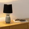 Lampa de masa Navaris, design ananas, 35 cm, abajur opac, E27, negru/argintiu, ceramica/metal