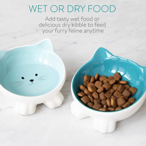 Zestaw 2 misek ceramicznych dla kotów Navaris, antypoślizgowa, zielona, 50736.04