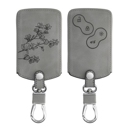 Etui na kluczyki do samochodu Renault / Dacia - 4 przyciski - Keyless Go, skóra nubukowa, szara, 48568.12