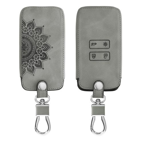 Osłona kluczyka do samochodu Renault / Dacia - 4 przyciski - Keyless Go, skóra nubukowa, szara, 48565.16