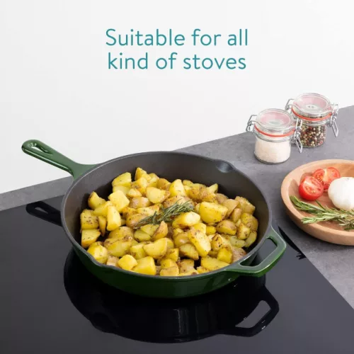 Głęboka patelnia żeliwna z rączką Navaris - 30 cm, ciemna zieleń, 53784.02