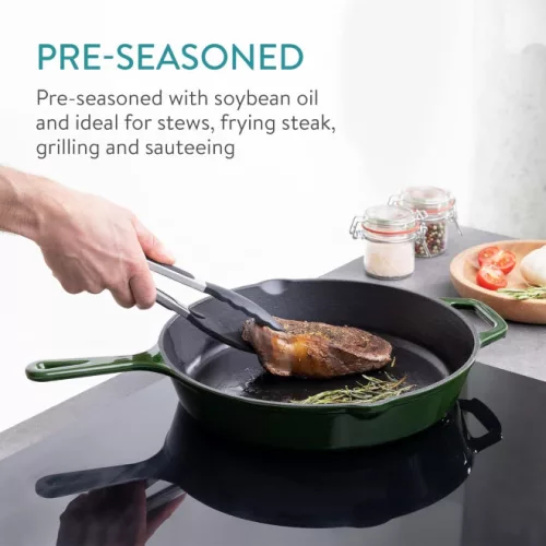 Głęboka patelnia żeliwna z rączką Navaris - 30 cm, ciemna zieleń, 53784.02