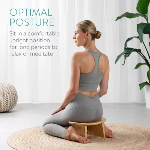 Taburet meditatie Navaris, ergonomic cu margini rotunjite, 41x21x18 cm, maro, bambus