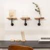 Set 3 rafturi decorative Navaris, 20x15x2 cm, montaj perete, maro burnt, maro, metal/lemn