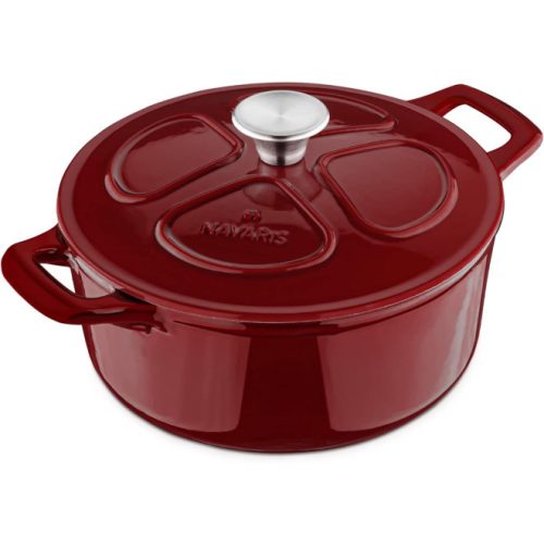 Navaris Garnek żeliwny z powłoką zapobiegającą przywieraniu do kuchenek/piekarników - 24 cm - 3,5 l - ciemnoczerwony, 48777.01.20