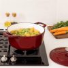 Navaris Garnek żeliwny z powłoką zapobiegającą przywieraniu do kuchenek/piekarników - 24 cm - 3,5 l - ciemnoczerwony, 48777.01.20