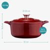 Navaris Garnek żeliwny z powłoką zapobiegającą przywieraniu do kuchenek/piekarników - 24 cm - 3,5 l - ciemnoczerwony, 48777.01.20