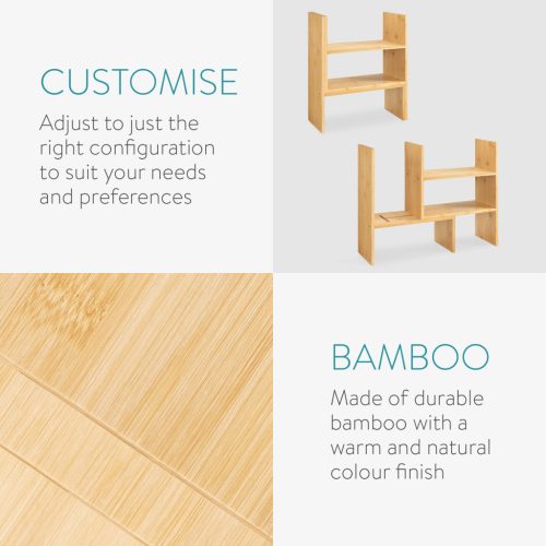 Raft organizator birou reglabil Navaris, 2 sectiuni, 64x15.5x40 cm, colt sau blat, maro, bambus