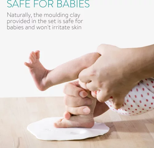 Zestaw do robienia odcisków stóp dziecka Navaris z drewnianą ramą, biały, 54252.01