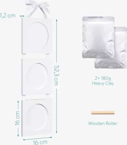 Zestaw do robienia odcisków stóp dziecka Navaris z drewnianą ramą, biały, 54252.01