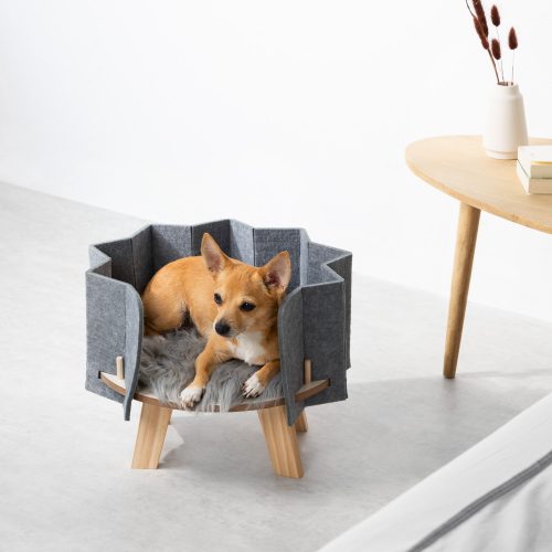 Wysokie legowisko dla kotów lub psów Navaris i mata futrzana, Szary, 54253.01