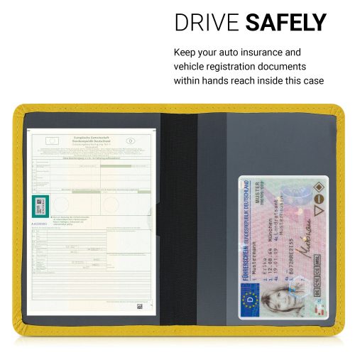 Okładka na dokumenty samochodowe, Kwmobile, Żółta, Skóra ekologiczna, 50103.06