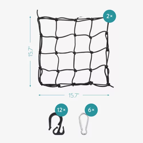 Zestaw 2 siatek bagażowych do motocykli Navaris, 40 x 40 cm, Haczyki, Karabińczyk, 54307.01