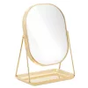 Oglinda cosmetica Navaris cu tava pentru bijuterii, 20.5x13.3x28 cm, roz/auriu, sticla/metal
