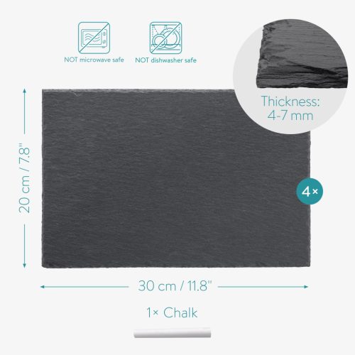 Set 4 tavi din ardezie Navaris, 30x20 cm, cu creta, non-zgarieturi, 47683.04.02
