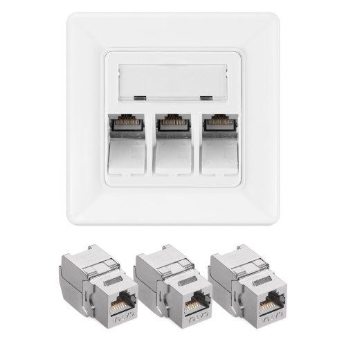 Zestaw 1 potrójne gniazdo sieciowe RJ45 z 3 wtyczkami CAT 6A, Kwmobile, biały, metal, 54571.03.01