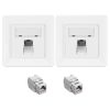 Zestaw 2 ekranowanych gniazd sieciowych RJ45 z 2 wtyczkami CAT 6A, Kwmobile, Biały, Metal, 54571.01.02