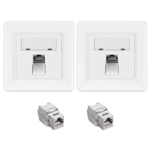Zestaw 2 ekranowanych gniazd sieciowych RJ45 z 2 wtyczkami CAT 6A, Kwmobile, Biały, Metal, 54571.01.02