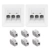 Zestaw 2 potrójnych gniazd sieciowych RJ45 z 4 wtyczkami CAT 6A, Kwmobile, Biały, Metal, 54571.03.02