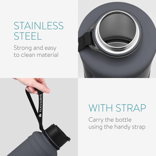Butelka na wodę Navaris ze stali nierdzewnej z uchwytem, 2,2 litra, szary, 54596.73