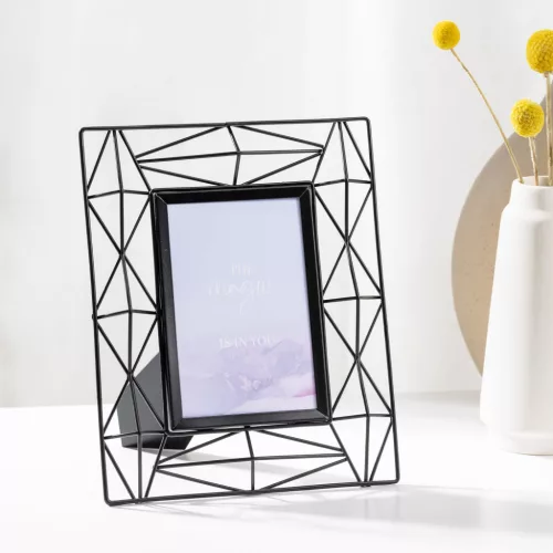 Rama foto metalica Navaris, 24x19 cm, design 3D, pentru poze 10x15, negru, MDF/sticla/metal