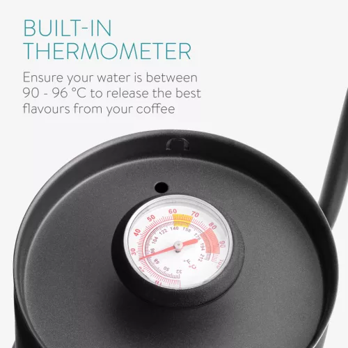 Fierbator cafea Navaris pour-over, 1000 ml, termometru integrat, argintiu, lemn/otel inoxidabil