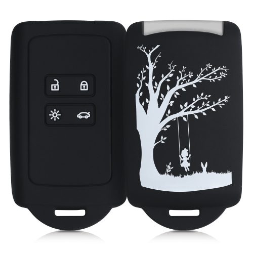 Etui na kluczyk samochodowy do Renault / Dacia - 4 przyciski - Keyless Go, kwmobile, silikon, czarno-biały, 49769.18