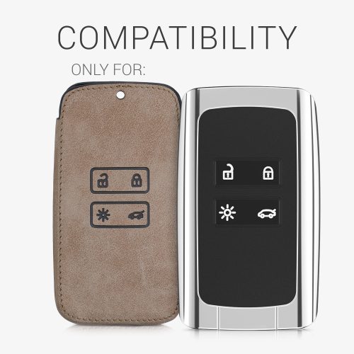 Osłona kluczyka do samochodu Renault / Dacia - 4 przyciski - Keyless Go, kwmobile, Skóra ekologiczna, Brązowa, 54927.01