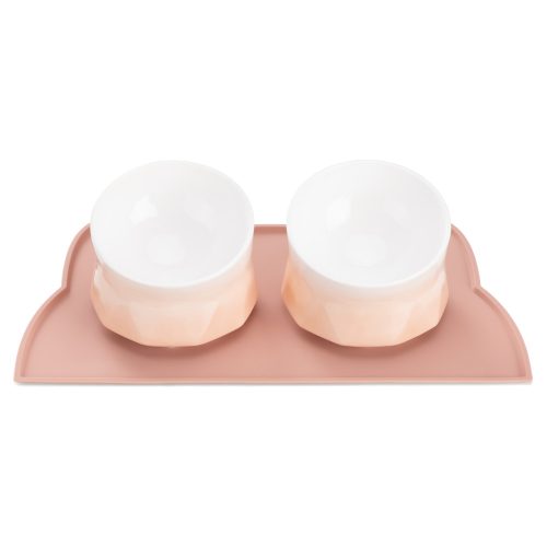 Zestaw 2 wysokich misek ceramicznych Navaris dla kotów i psów z matą, 250 ml, 53300.60