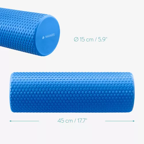 Rulou Pilates Navaris, densitate mare, 45x15 cm, stretching si masaj muscular, albastru, EVA