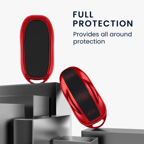 Etui na kluczyk samochodowy do Tesli - Model S, kwmobile, silikon, czerwony / czarny, 54594.97