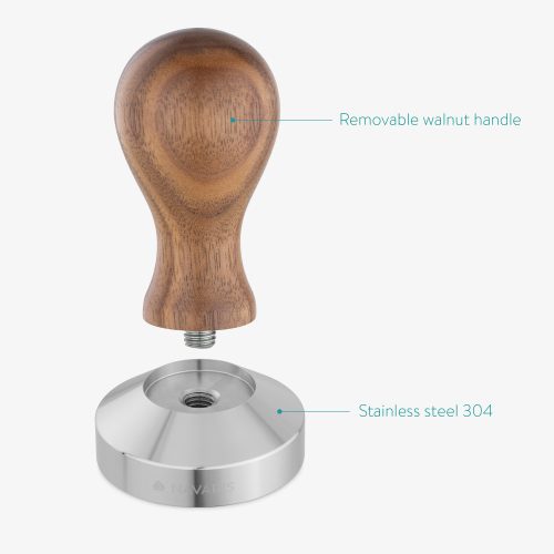 Tamper ze stali nierdzewnej Navaris z rączką z orzecha włoskiego, 51 mm, Covoras, 53238.01.03