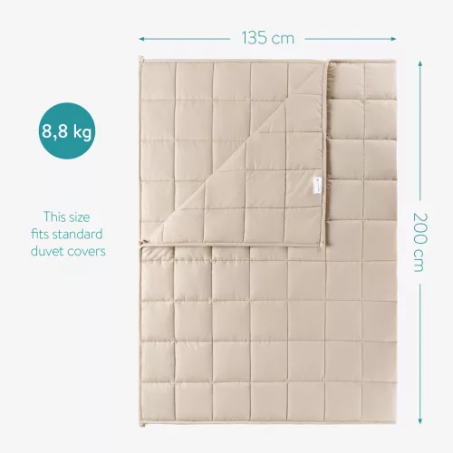 Patura grea Navaris, umplutura perle de sticla, 135x200 cm, 8.8 kg, bej, sticla/poliester/bumbac