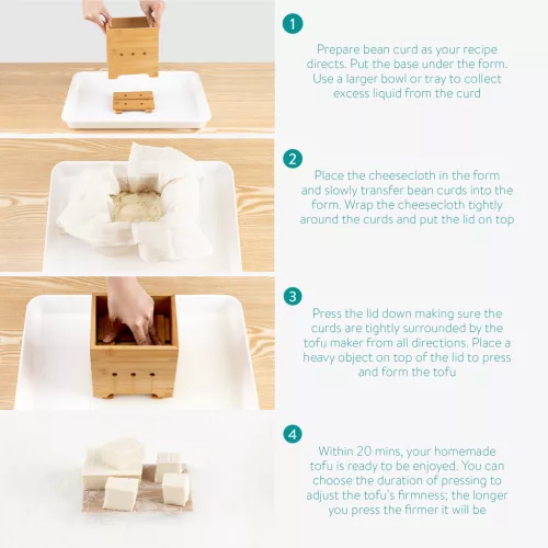 Fabricator tofu Navaris, presa din bambus cu cheesecloth, preparare tofu acasa, maro, bambus