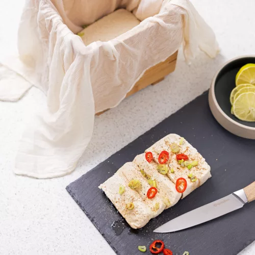 Fabricator tofu Navaris, presa din bambus cu cheesecloth, preparare tofu acasa, maro, bambus