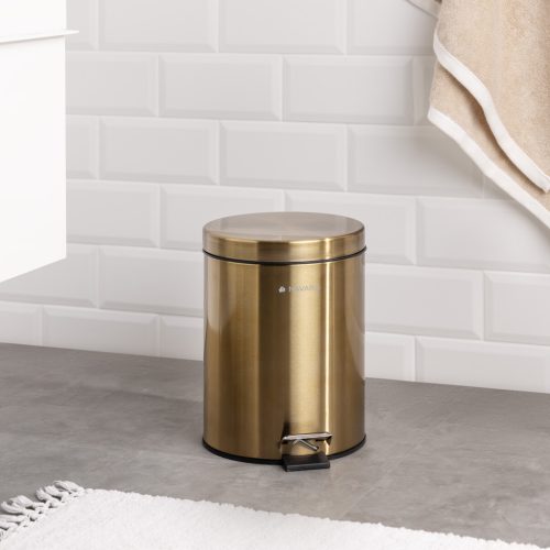 Cos gunoi baie Navaris, finisaj auriu si pedala, 5L, galeata interioara, elegant, auriu, otel