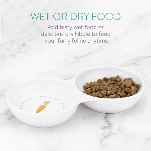 Bol dublu din ceramica pentru animale Navaris, 23x11,5 cm, alb, 55983.01