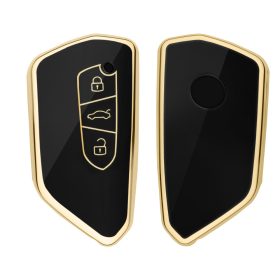   Etui na kluczyk samochodowy do VW / Skoda / Seat - 3 przyciski, kwmobile, silikon, czarny / złoty, 56005.01